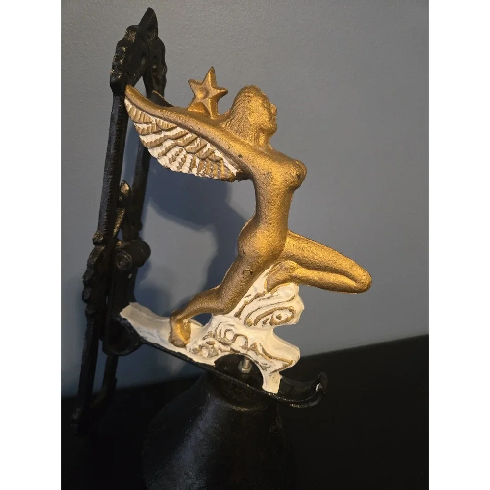 Vintage Cast Iron Bell Winged Fairy Siren Goddess on Waves Clouds Wall Mount‎